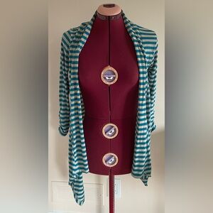 Teal and White Striped Cardigan